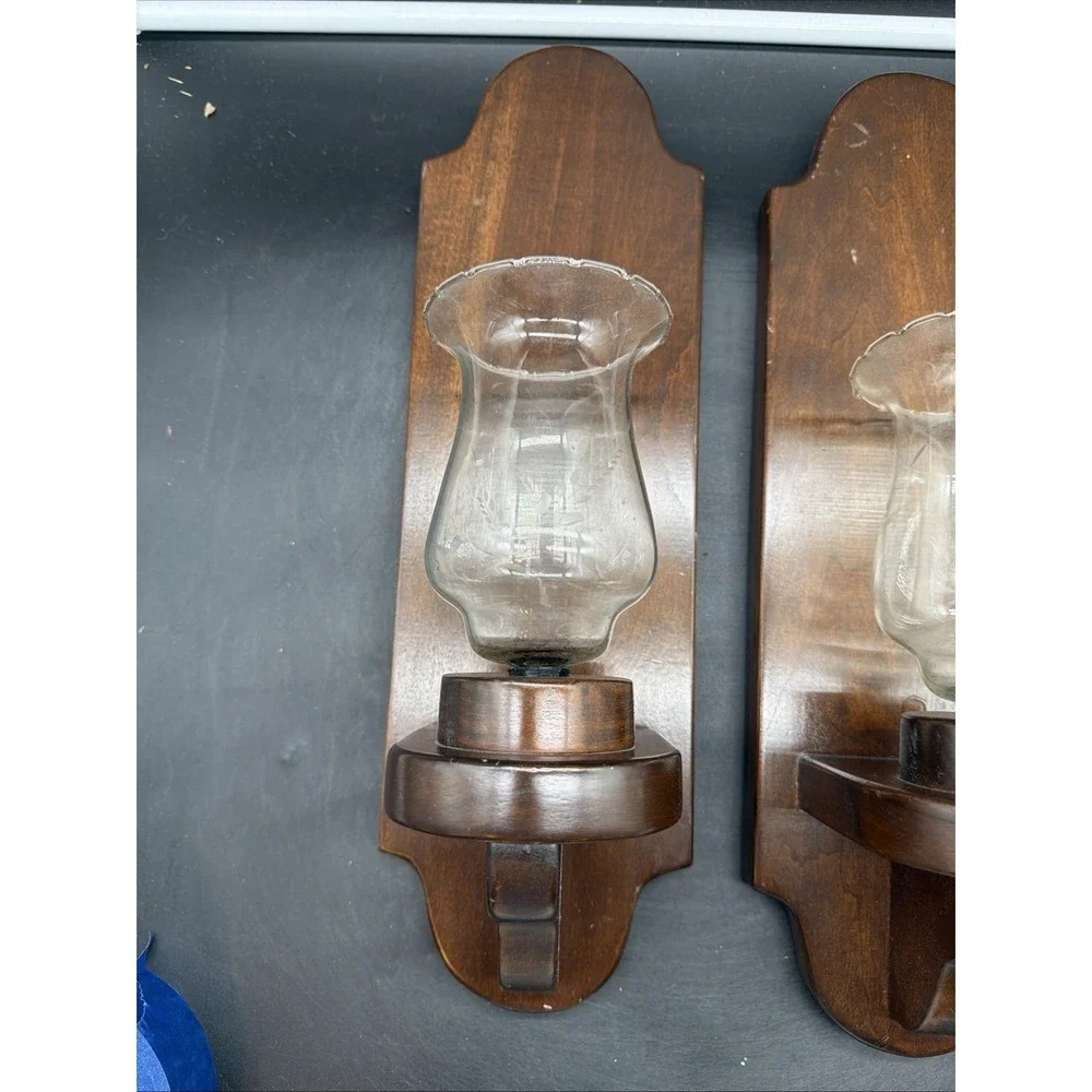 VTG Handmade Wooden Wall Sconces Candle Holders Votives 16